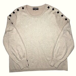 Karl Lagerfeld Paris Sweater Womens XL Gold Metallic Button Shoulder Pullover